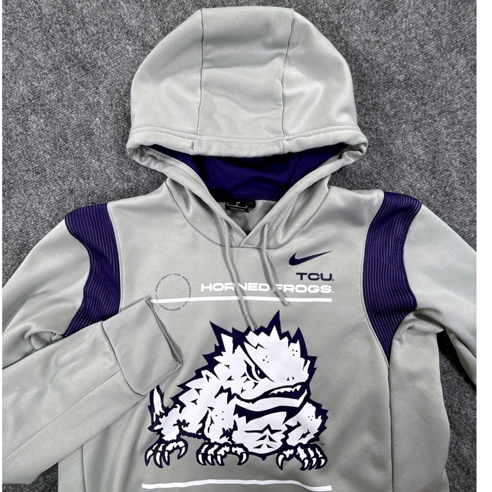 Nike On-Field TCU Horned Frogs Mens Medium Gray Purple Dri-FIT Pullover Hoodie